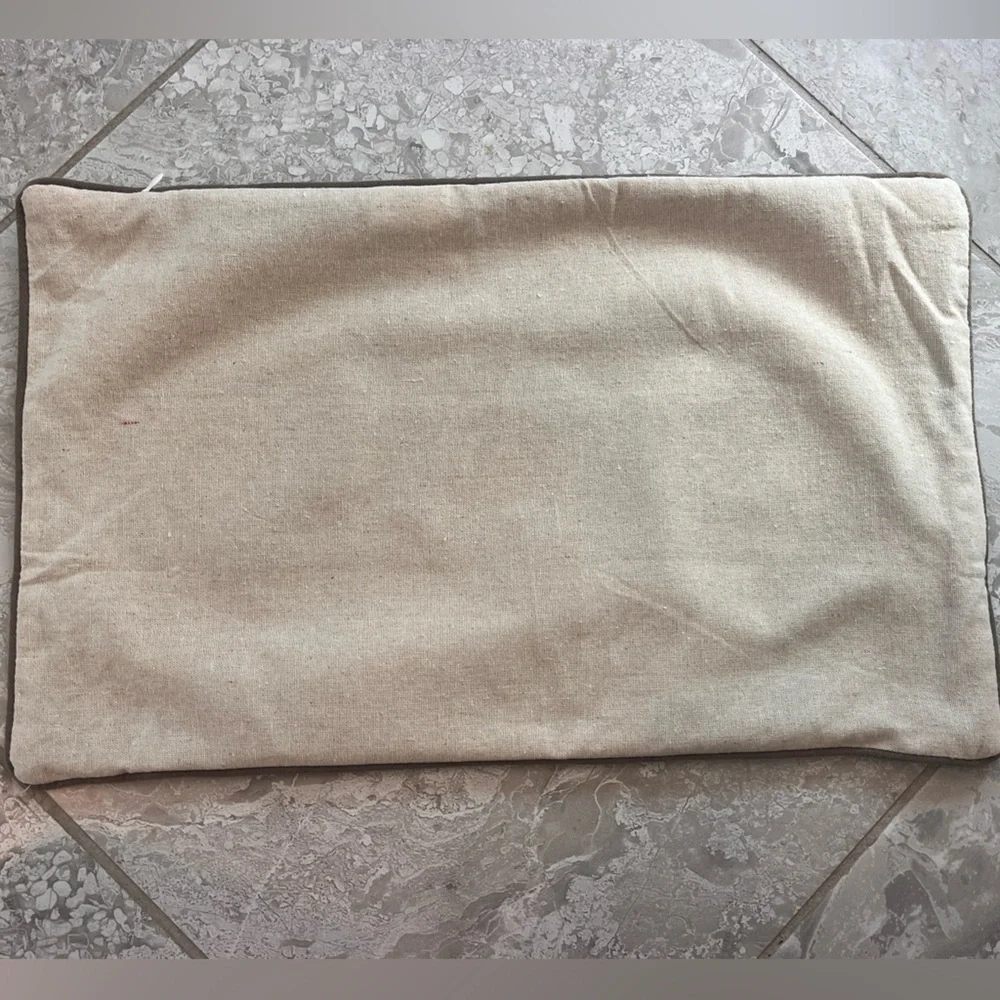Linen Pillow Cover with Embroidered Brown Circular Patterns, 12” x 20”